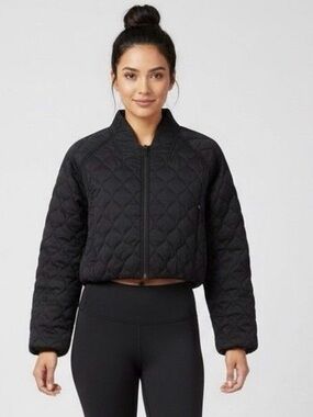 Lululemon Quilted Bomber Jacket 6 Black Cropped Athleisure Preppy Casual Travel
